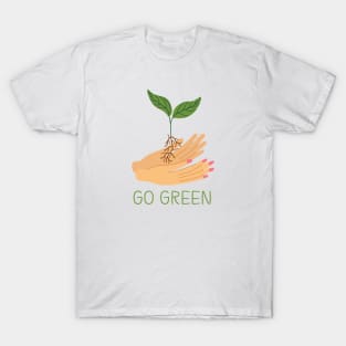 Hands holding green sprout. T-Shirt